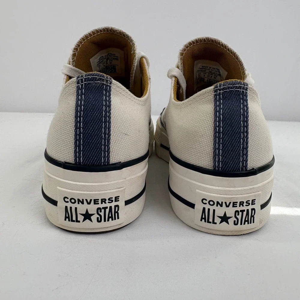 Converse Women's CTAS Lift Platform Egret/Navy/Burnt Honey Denim A03829F Size 7 - Picture 2 of 12